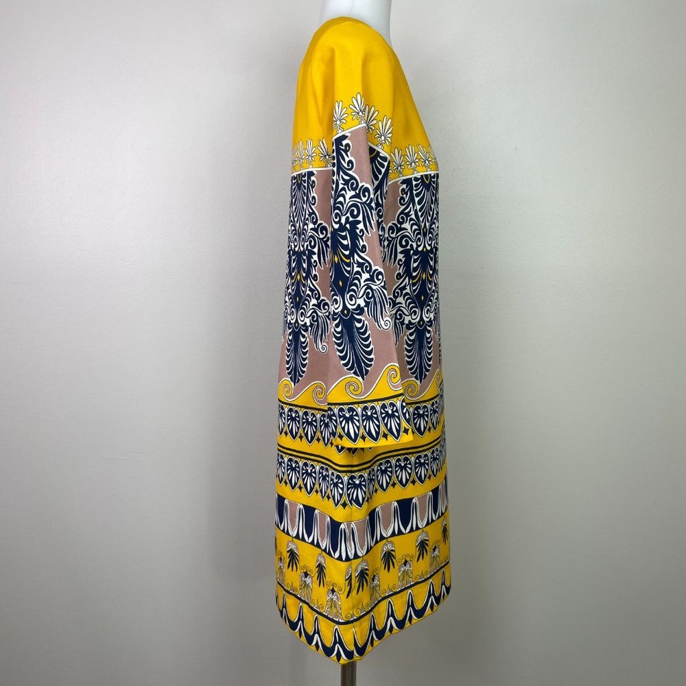 J. Crew Dress 0 Yellow Navy Blue 3/4 Sleeve Gallery Printed Shift Women's - Picture 6 of 12